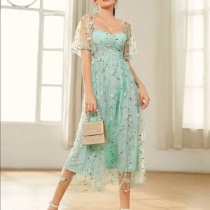 Bridgerton inspired mint sweetheart gown